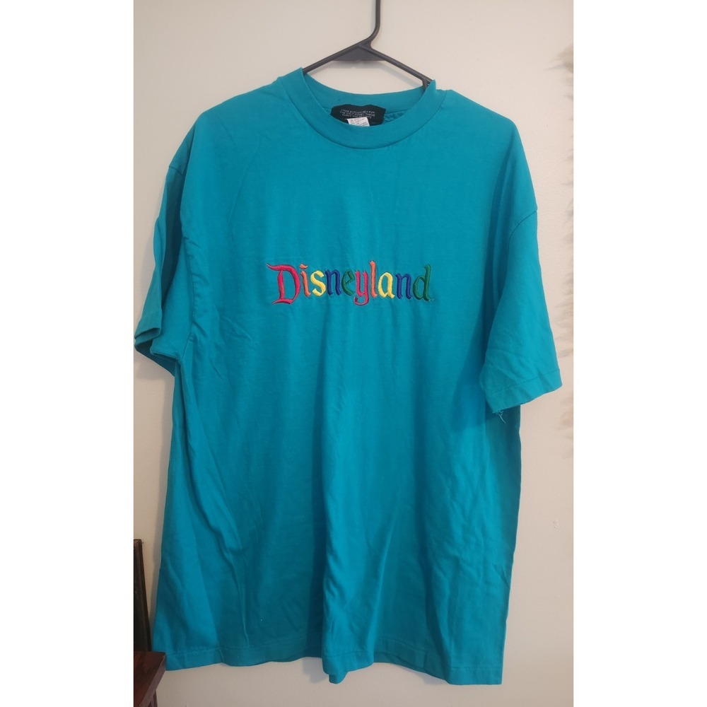 Vintage Single Stitch Embroidered Disneyland Shirt Large Xlarge USA Made Teal